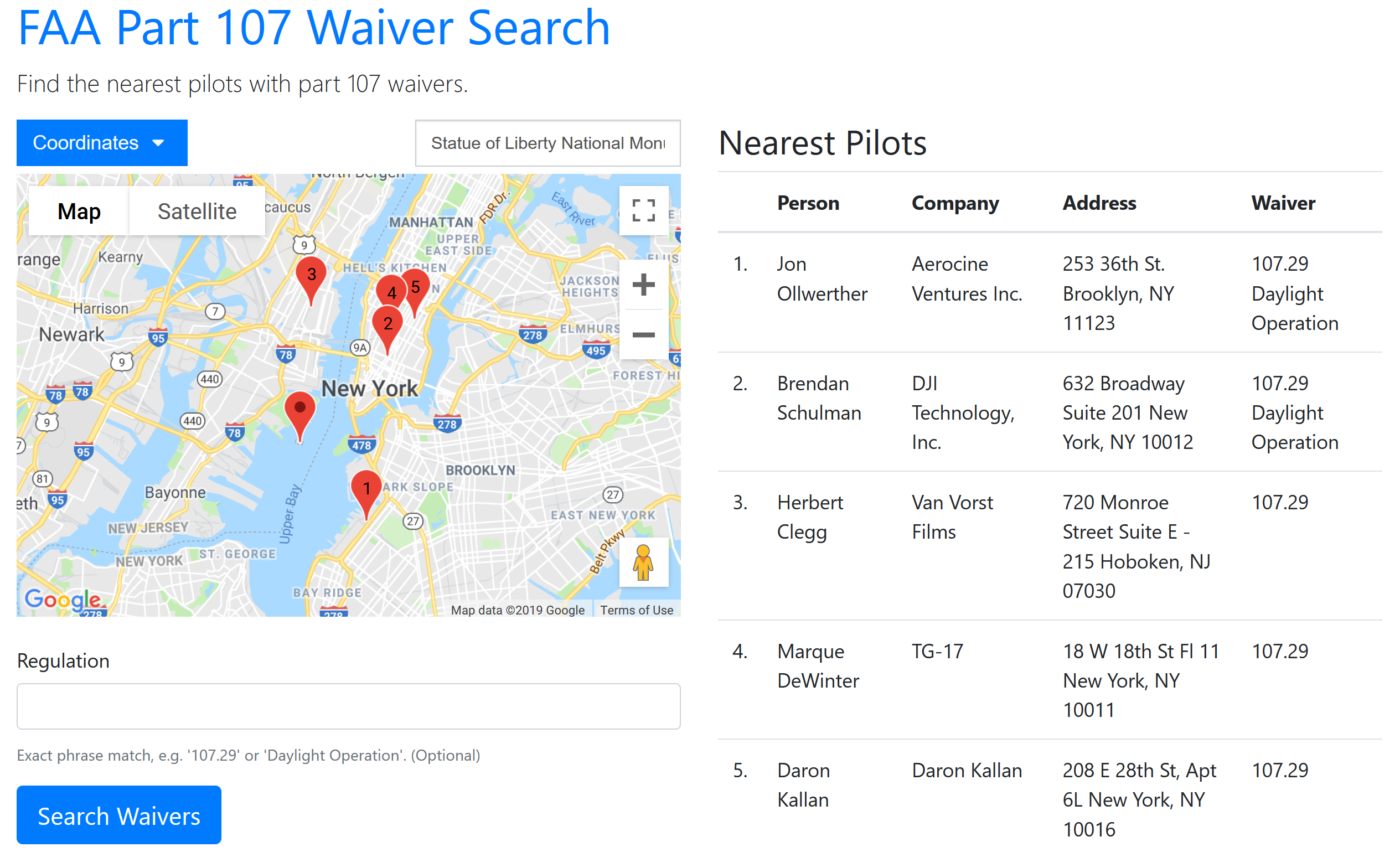 waiver search screenshot